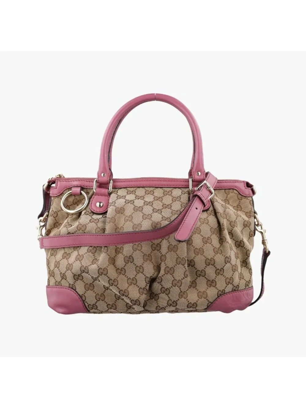 Gucci Sukey Beige Pink Canvas Leather Shoulder Bag